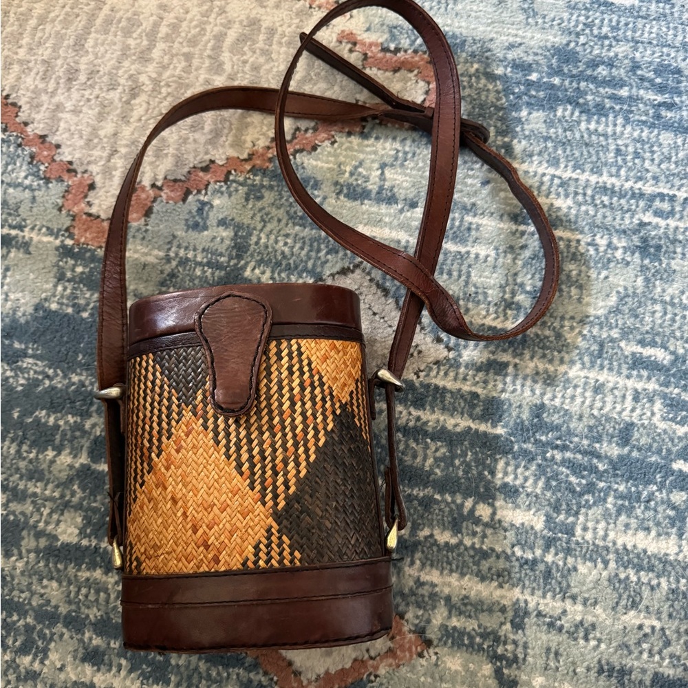 Vintage Rattan and Leather Crossbody